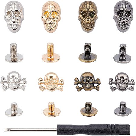 Olycraft Alloy Studs Rivets, Screw Back, Skull Head, Iron Screwdriver, with Plastic Handle, Lead Free & Cadmium Free, Mixed Color, 13x17x3mm; 8sets