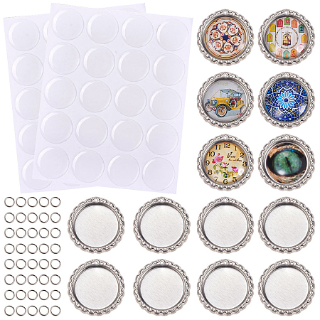 SUNNYCLUE DIY Jewelry Kit, with Tinplate Bottle Caps with Hole, Epoxy Resin Stickers and Iron Jump Rings, Fat Round, Platinum, 130pcs/set