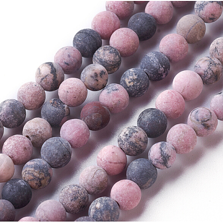 ARRICRAFT Frosted Natural Rhodonite Round Bead Strands, 6mm, Hole: 1mm, about 60pcs/strand, 15.3 inches(39cm)