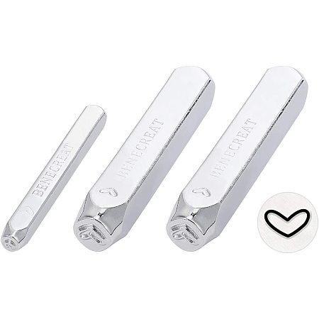BENECREAT 3PCS Heart Design Metal Stamp Set, 2/4/6mm Metal Punch Stamps for DIY Jewelry Crafts, Leather, Wood Punch Stamping