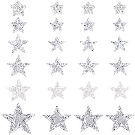 FINGERINSPIRE 24 pcs Star Sew/Iron on Rhinestones 6 Style Applique Sliver Glitter Applique Star Shape Shinny Rhinestones Patches Decoration Patches for Clothing Repair, Shoes, Hat or DIY Craft