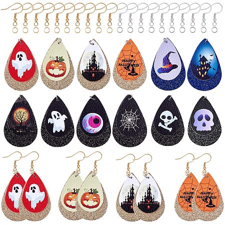 NBEADS 24 Pcs Earring Making Kits, Leather Teardrop Pendants with Earring Hooks and Jump Rings for Earring Makings