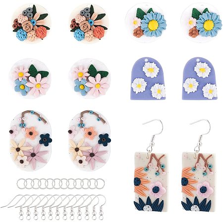 NBEADS 6 Pairs Flower Pattern Earring Making Kits, 12 Pcs Geometry Polymer Clay Pendants Dangle Earring Charms with 12 Pcs Iron Earring Hooks 12 Pcs Jump Rings for Earring Making Jewelry