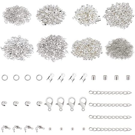 PandaHall Elite 1360pcs Jewelry Making Accessories Set, 8 Styles Jewelry Repair Kit with Lobster Claw Clasps Open Jump Rings Folding Crimp Ends Crimp Beads Covers Bead Tips Crimp Beads and Extender Chain