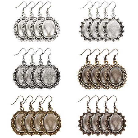 PH PandaHall 36 Sets 3 Style Earring Pendant Tray Bezel Cabochon Settings, 40pcs Oval Transparent Glass Cabochons and 40pcs Brass Earring Hooks
