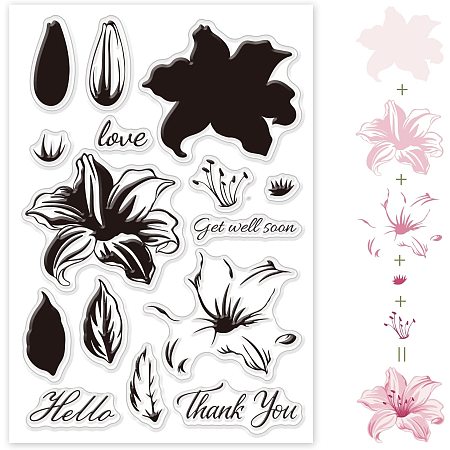 GLOBLELAND Lily Flowers Silicone Clear Stamps Flower Bud Leaves Transparent Stamps for Christmas Birthday Thanksgiving Cards Making DIY Scrapbooking Photo Album Decoration Paper Craft