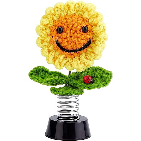 FINGERINSPIRE Sunflower Car Dashboard Decorations 6 inch High Crochet Smiley Shaking Sunflowers Ornament Kniiting Sunflower Decoration with Spring Chassis for Car Interior Desk Ornaments Gifts