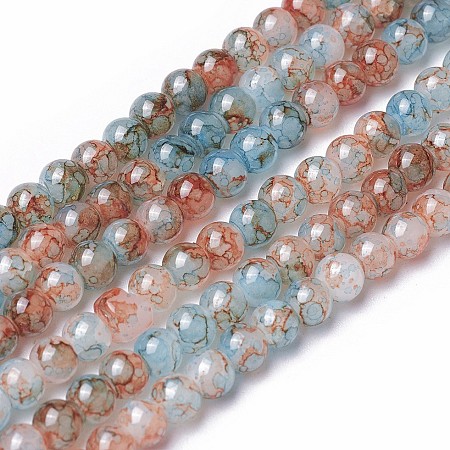 Honeyhandy Spray Painted Glass Beads Strands, Round, Colorful, 4~4.5mm, Hole: 0.7mm, about 217pcs/strand, 31.4 inch(80cm)