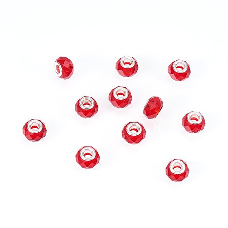 NBEADS 100Pcs 14mm Dark Red Crystal Glass Charms, Faceted Lampwork Beads Large Hole European Charms Beads fit Bracelet Jewelry Making