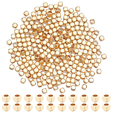 NBEADS 300 Pcs Real 18K Gold Plated Beads, 2.5mm Gold Plated Brass Beads Square Smooth Spacer Beads Gold Metal Beads for Bracelet Necklace Earring Jewelry Making, 1.6mm Hole