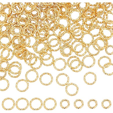 PandaHall Elite 200pcs 18K Gold Plated Jump Rings 2 Sizes Twisted Open Jump Rings Golden O Rings Brass Round Open Rings for Bracelet Necklace Earring Keychain DIY Jewelry Small Business, 6mm/8mm