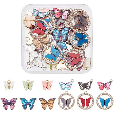 SUPERFINDINGS 48Pcs 2 Style Alloy Butterfly Pendants 12 Color Rhinestone Enamel Butterfly Charms Mini Colorful Butterfly Charms for Bracelet Necklace Jewelry DIY Craft Making