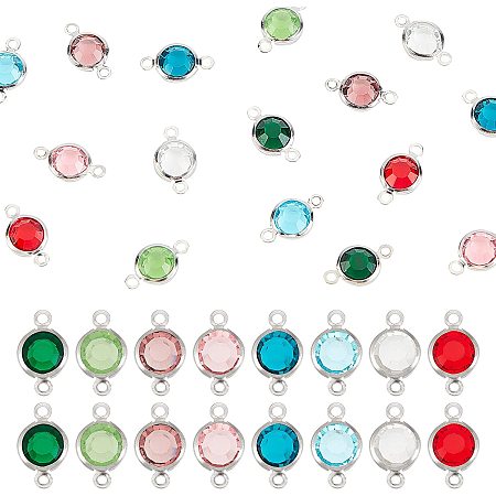 UNICRAFTALE 16pcs 8 Colors Rhinestone Link Connectors Stainless Steel Links Flat Round Rhinestone Diamond Links Charms for Jewelry Making 12x6x3mm