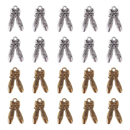 PandaHall Elite About 200pcs Tibetan Alloy Ballet Shoes with Bowknot Pendants Ballerina Dance Shoes Charms for Jewelry Making Antique Silver and Antique Golden