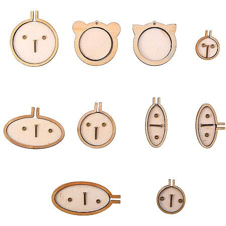 PandaHall Elite 10 Sets Mini Ring Embroidery Hoop Wooden Mini Cross Stitch Hoop for Frame Craft Favors Craft Sewing and Hanging(Cat, Round, Oval)