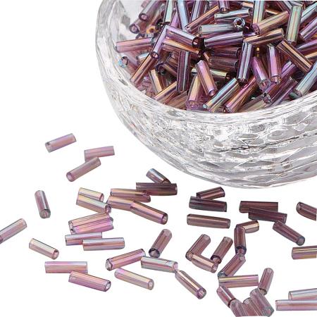 PandaHall Elite 1 Pound 6mm AB Color Long Beading Glass Bugle Seed Beads Tube Spacer Bead with 0.6mm Hole for Earring Bracelet Pendant Jewelry DIY Craft Making, Purple