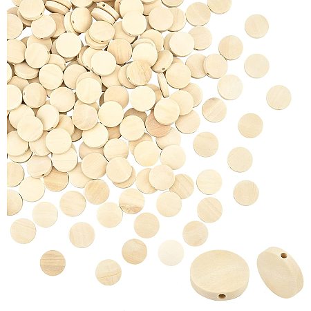 PandaHall Elite 200pcs Natural Flat Round Wood Beads, 15mm Flat Round Unfinished Wood Beads Disc Natural Wooden Coin Spacer Beads 1.6mm Hole Macrame Rosary Garland Craft Beads for Jewelry Craft Making