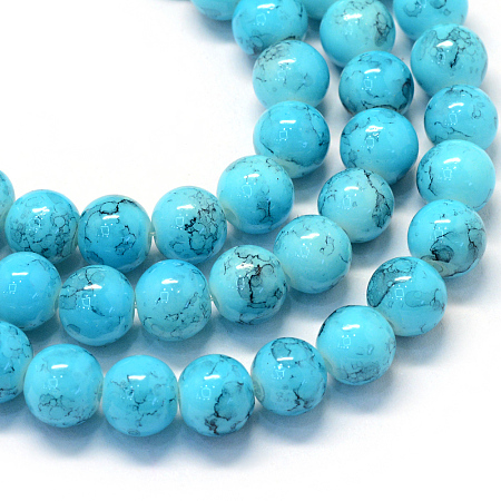 Arricraft Baking Painted Glass Round Bead Strands, Deep Sky Blue, 8.5~9mm, Hole: 1.5mm, about 105pcs/strand, 31.8 inches