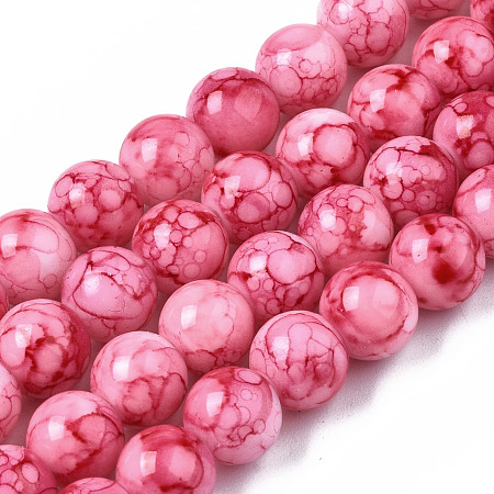 Honeyhandy Baking Painted Glass Beads Strands, Swirl Glass Beads, Round, Deep Pink, 8~8.5mm, Hole: 1.5mm, about 105pcs/strand, 31.8 inch(80.7cm)