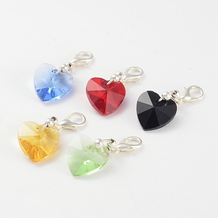 Honeyhandy Heart Glass Pendants with Silver Color Plated Brass Lobster Claw Clasps, Mixed Color, 31mm