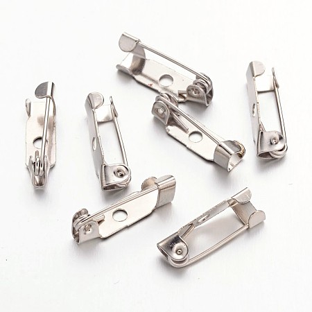 Honeyhandy Platinum Iron Pin Backs Brooch Safety Pin Findings, with One Hole, 15x5x4.5mm, Hole: 1.8mm