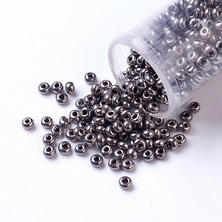 FGB 15/0 Round Glass Seed Beads, Iris Round Beads, Black Plated, 1.8~2x1~1.3mm, Hole: 0.5mm, about 8500pcs/50g