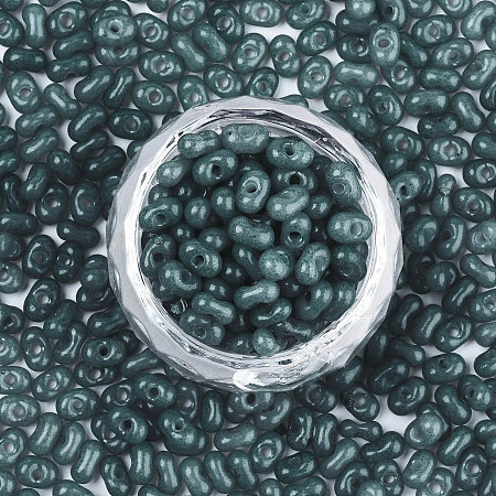 FGB Glass Seed Beads, Czech Glass Beads, Imitation Jade Peanut Beads, Steel Blue, 6x3mm, Hole: 1.2mm, about 95pcs/10g