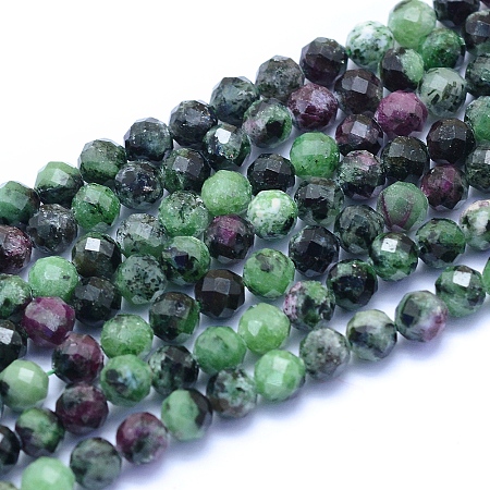 ARRICRAFT Natural Ruby in Zoisite Beads Strands, Faceted, Round, 5mm, Hole: 0.6mm, about 83pcs/strand, 15.35 inches(39cm)