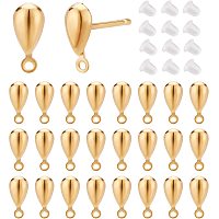 BENECREAT 80Pcs 18K Gold Plated Brass Teardrop Earring Stud with 100Pcs Plastic Ear Nuts for DIY Jewelry Earring Making
