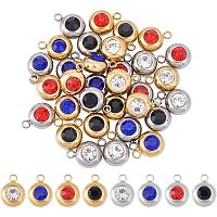 UNICRAFTALE 32pcs 8 Colors Flat Round Rhinestone Charms Stainless Steel Pendants Mixed Color Rhinestone Jewelry Charms for Jewelry Making, Golden, Hole 1.8mm