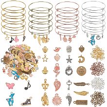 DIY Bangle Kits, with Adjustable Iron Bangle Makings, Alloy Pendants, Alloy Enamel Pendants, Mixed Shape, Mixed Color, 2-1/2 inches(6.3cm), 4 colors, 5pcs/color, 20pcs/set