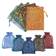 Nbeads 10Pcs 10 Styles Silk & Brocade Pouches, Drawstring Bag, Rectangle with Wave Pattern, Mixed Color, 13.7~14.2x10x0.1~0.4cm, 1pc/style