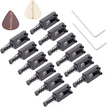 FINGERINSPIRE 12 Sets Guitar Tremolo Saddles Bridge Saddles with Spring Screws & Wrench & Picks Black Modern Guitar Bridge Saddles for Fender Strat Stratocaster Tele Telecaster Electric Guitar