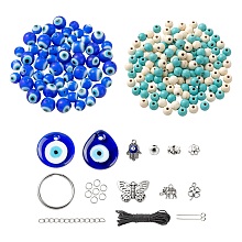 Arricraft DIY Keychains Making Kits, Including Lampwork Evil Eye Pendants & Beads, Synthetic Magnesite & Brass Rhinestone Beads, Alloy Pendants & Beads, Alloy Enamel Pendants, Iron Bead Caps & Pins & End Chain & Jump Ring & Split Key Ring, Nylon Thread, Mixed Color, about 215pcs/set