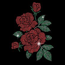 SUPERDANT Red Roses Iron on Rhinestone Heat Transfer Crystal Decor Bouquet Flower Green Leaf Clear Bling DIY Patch Clothing Repair Hot Fix Applique for T-Shirts Vest Shoes Hat Jacket Decorations