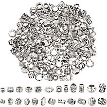 NBEADS 180 Pcs 12 Styles African Hair Beads, Antique Silver Hair Beads Tibetan Style European Beads Large Hole Beard Beads Dreadlock Beads for Hair Braiding Jewelry Making, Hole: 3.5~7mm