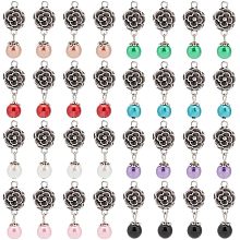 PandaHall Elite 32pcs Flower Charms with Pearls Tibetan Style Flower Pendants Antique Silver Flower Pendants with Pearls Colorful Flower Beads for Jewelry Making Necklace Earrings Keychains