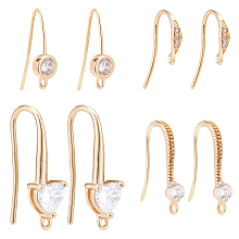 BENECREAT 16PCS 18K Gold Plated Cubic Zirconia Earring Hooks French Fish Hooks Ear Wires with Dangle Loops for DIY Jewelry Making Craft (4Styles)