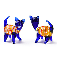 Honeyhandy Handmade Lampwork Home Decorations, 3D Cat Ornaments for Gift, Blue, 43~45.5x24~26.5x23~24mm