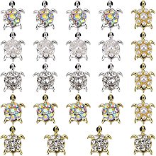 OLYCRAFT 24pcs 6 Styles Turtle Resin Fillers with Rhinestone Pearl Alloy Cabochons Nail Art Decoration Accessories Resin Accessories Supplies for Jewelry Making Nail Art Decoration