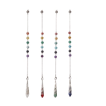 Honeyhandy Mixed Natural Gemstone Pointed Dowsing Pendulums, Bullet Charm, with Dyed & Frosted Natural Agate, Stainless Steel Chain, Alloy Lobster Claw Clasp, 262~263mm, Hole: 1.8mm