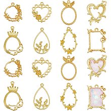 OLYCRAFT 32Pcs Alloy Open Back Bezel Pendants Golden Open Bezel Charms Hollow Resin Frames for Resin Jewelry Making - 8 Styles