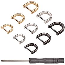 PandaHall Elite 3 Color 3 Size D-Rings Screw in Shackle, 18pcs D-Rings with Closing Screw Shackle Key Holder Horseshoe U Shape Dee Ring with Screwdriver DIY Leather Craft Purse Replacement