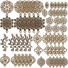 SUNNYCLUE 1 Box 60Pcs 10 Styles Flower Connector Charm Antique Bronze Hollow Filigree Floral Links Alloy Flat Round Leaf Knot Vintage Pendants for Jewelry Making Charms DIY Bracelets Findings