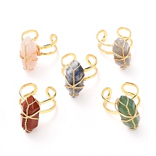 Honeyhandy Copper Wire Wrapped Natural Gemstone Adjustable Rings for Women, Bullet Cuff Finger Rings, Real 18K Gold Plated, US Size 6 3/4, Inner Diameter: 17mm