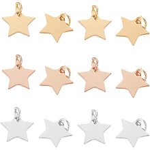 BENECREAT 30Pcs 3 Mixed Colors 304 Stainless Steel Star Charms Flat Dangle Mini Pendants (12x11mm) for Jewelry Making DIY Necklace Bracelet