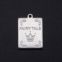 Honeyhandy 201 Stainless Steel Pendants, Rectangle with Word FAIRY TALE, Stainless Steel Color, 20x13.5x1mm, Hole: 1.4mm