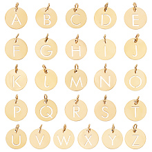 SUNNYCLUE 1 Box 26Pcs Alphabet Charms 304 Stainless Steel Letter Charms Gold Letter Charm Initial Letters A Z Hollow Flat Round Charm for Jewelry Making Charms DIY Bracelet Necklace Craft Women