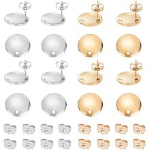 UNICRAFTALE 40pcs 2 Colors Flat Round Earrings 304 Stainless Steel Stud Earring Findings Ear Studs with Butterfly Back for DIY Earrings Jewelry Making 1.5mm Hole