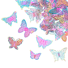 Unicraftale 36Pcs 6 Style Ion Plating(IP) 201 Stainless Steel Filigree Pendants, Etched Metal Embellishments, Butterfly, Rainbow Color, 18~32x26~40x0.2~0.3mm, Hole: 0.9~2mm, 6pcs/color